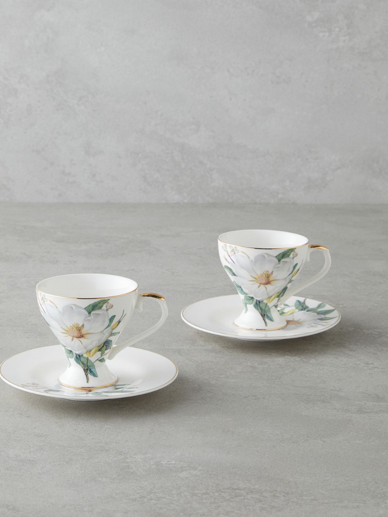 English Home Garden Lovely New Bone China 4 Parça 2 Kişilik Kahve Fincan Takımı 90 ml Yeşil-Beyaz görsel 2