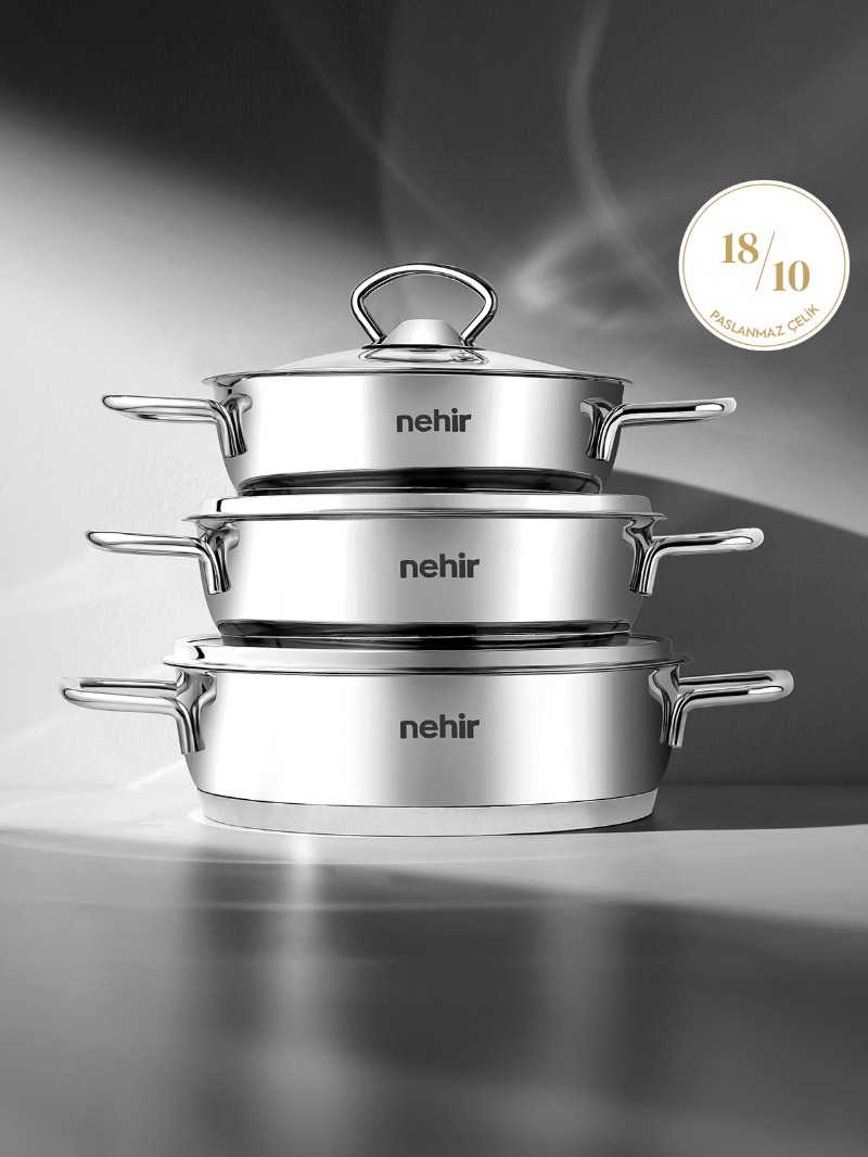 Nehir Silver 6 Parça Paslanmaz Çelik Sahan Seti (16-18-20 CM)