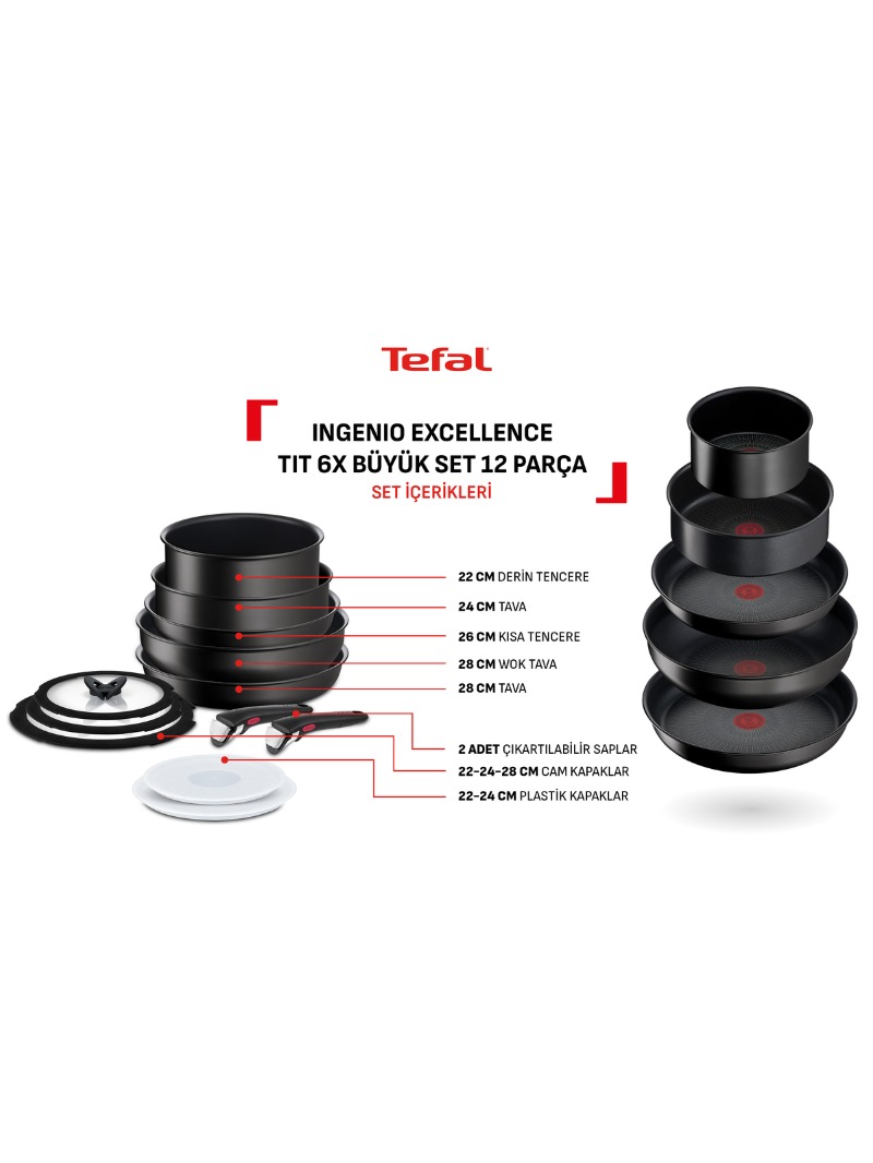TEFAL Ingenio Excellence  6X Büyük Tava Tencere Seti - 12 Parça görsel 2
