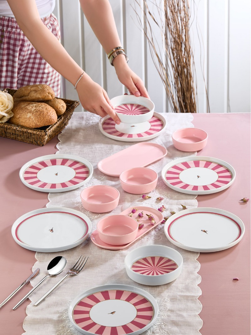 Kitchen Life 14 Parça 6 Kişilik Lovely Birds Kahvaltı Takımı-Lüx Kahvaltılık Sunum Seti Tabağı görsel 2