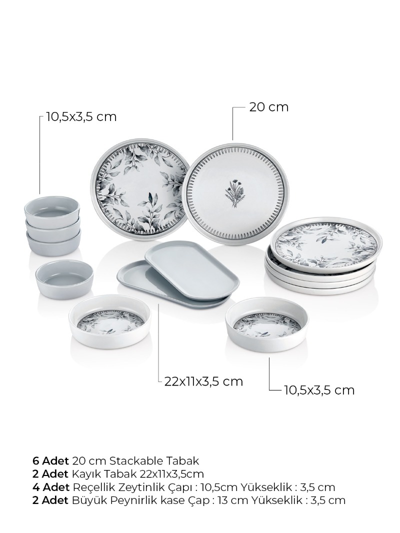 Kitchen Life 14 Parça 6 Kişilik Cold Flowers Kahvaltı Takımı-Lüx Kahvaltılık Sunum Seti Tabağı görsel 5