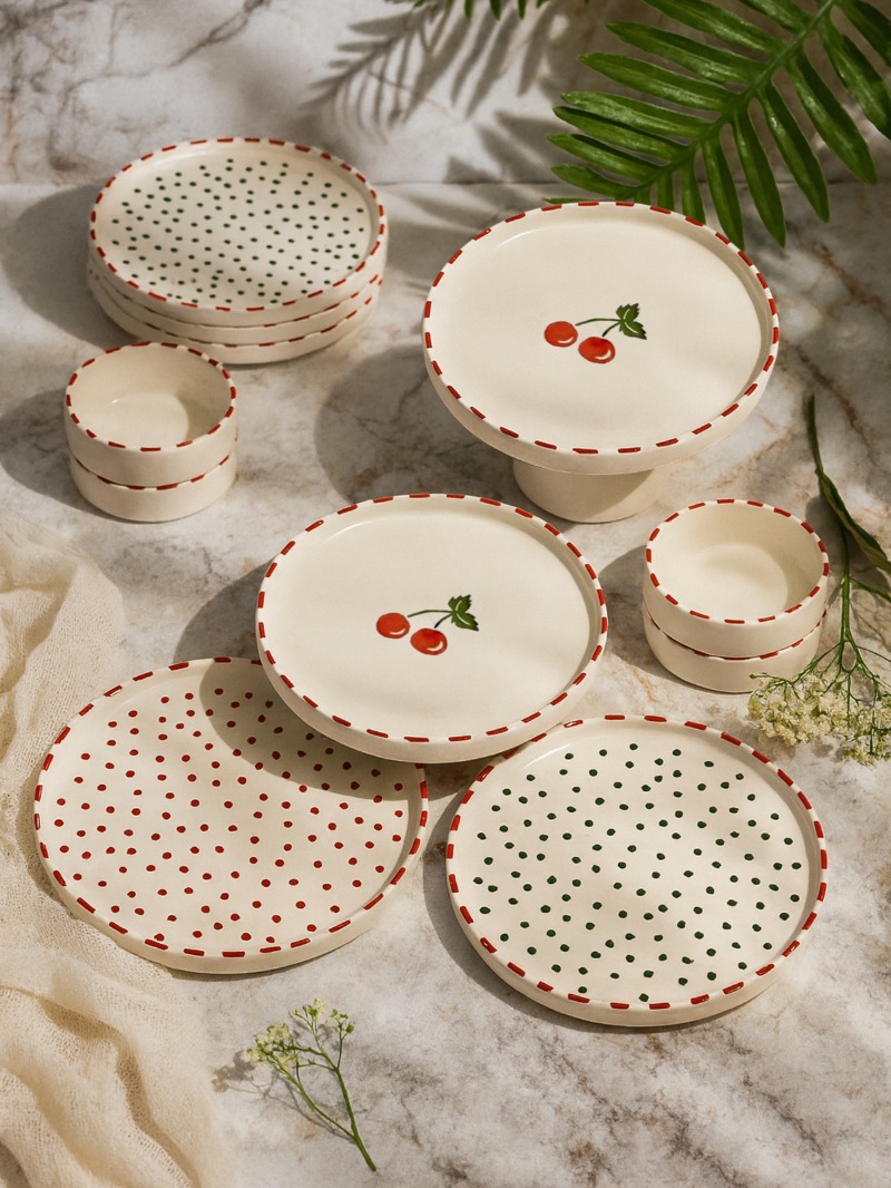Kitchen Life 11 Parça 6 Kişilik Cherry Stackable Kahvaltı Takımı - Kirazlı Kahvaltılık Sunum Tabağı görsel 2