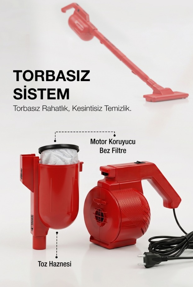 FANTOM Pratıc-S P1200 Toz Torbasız Dikey Süpürge Kırmızı görsel 12