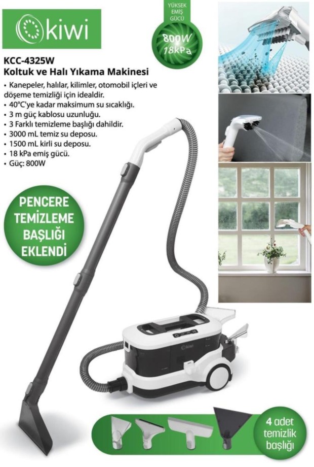 Kiwi Yeni Ekstra (4325 YENİ MODEL) Pencere Temizleme Aparatlı Koltuk Halı Yıkama Ve Leke Çıkartma Ma