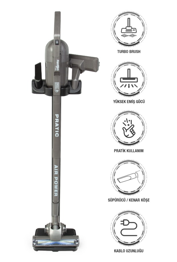 FANTOM Pratic Aır Power P 1250 Antrasit Torbasız Dönebilen Turbo Başlıklı Dikey Süpürge