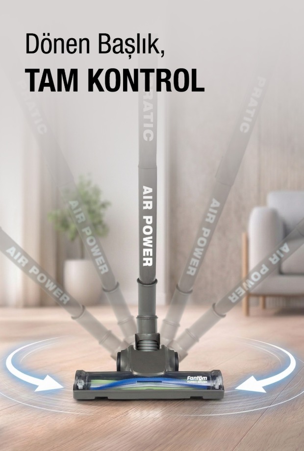 FANTOM Pratic Aır Power P 1250 Antrasit Torbasız Dönebilen Turbo Başlıklı Dikey Süpürge görsel 6