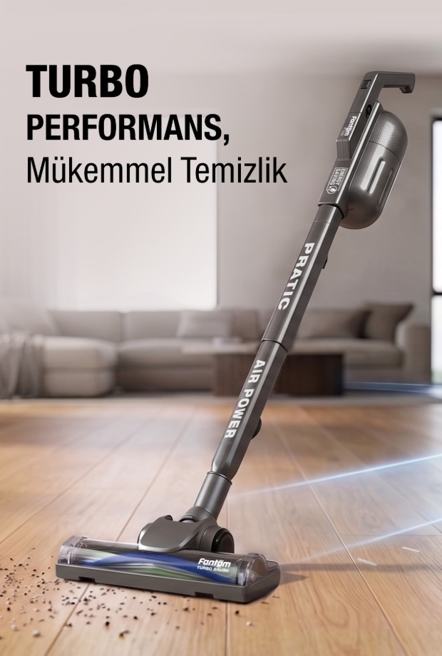 FANTOM Pratic Aır Power P 1250 Antrasit Torbasız Dönebilen Turbo Başlıklı Dikey Süpürge görsel 7