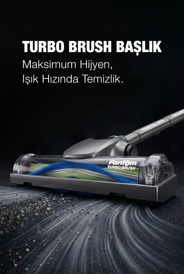 FANTOM Pratic Aır Power P 1250 Antrasit Torbasız Dönebilen Turbo Başlıklı Dikey Süpürge görsel 12