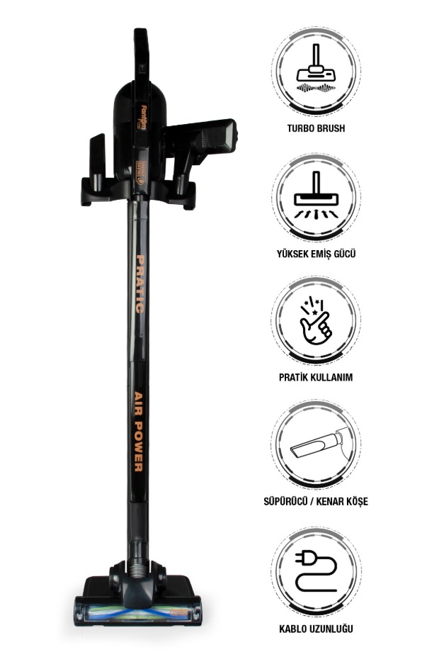 FANTOM Pratic Aır Power P 1250 Siyah Torbasız Dönebilen Turbo Başlıklı Dikey Süpürge