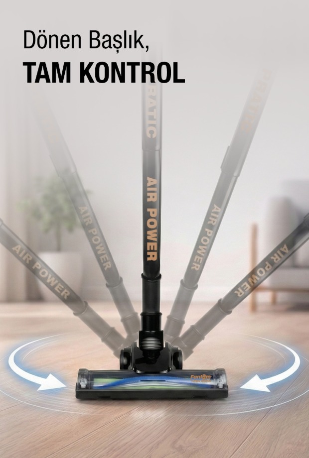 FANTOM Pratic Aır Power P 1250 Siyah Torbasız Dönebilen Turbo Başlıklı Dikey Süpürge görsel 6
