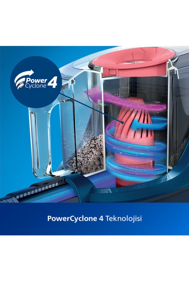 Philips 2000 Serisi Torbasiz Elektrikli Süpürge, 750W, PowerCyclone 4, Super Clean Air Filtre, XB2123/09 görsel 8