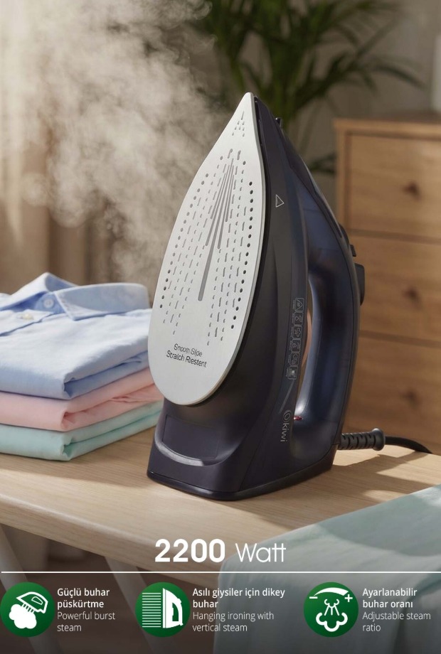 Kiwi KSI-6344 Buharlı Ütü | 2200 Watt, Seramik Taban, 90g Şok Buhar, 220ml Su Haznesi görsel 2