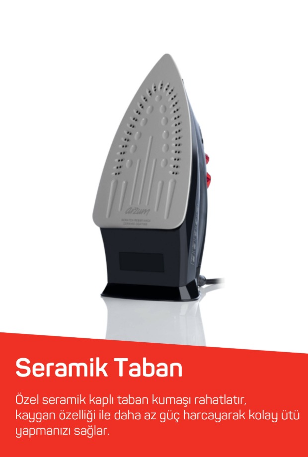 Arzum AR684 Olivya Buharlı Ütü 2400W, Seramik Taban, Dikey Buhar, Şok Buhar, Damlama Önleme, Siyah görsel 3