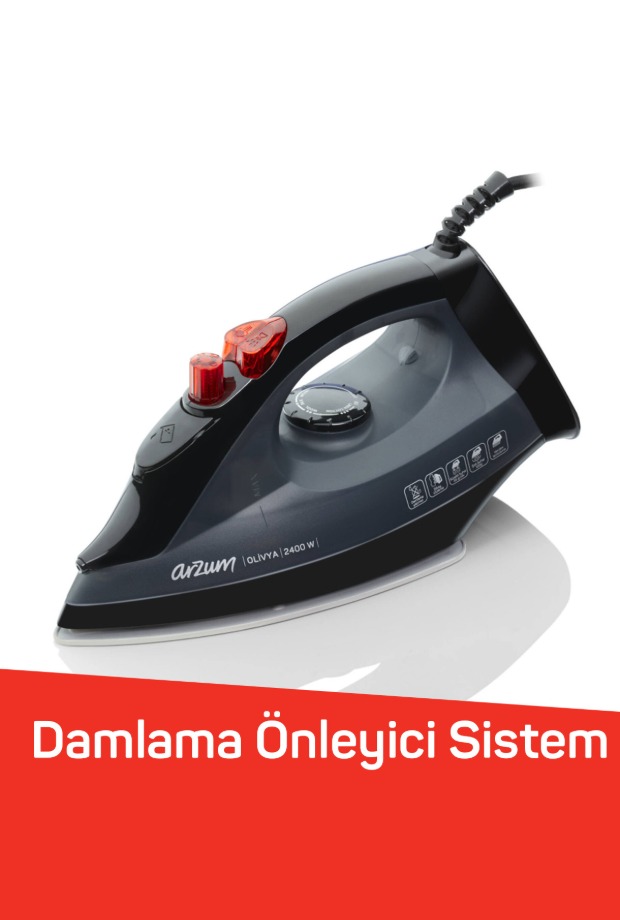 Arzum AR684 Olivya Buharlı Ütü 2400W, Seramik Taban, Dikey Buhar, Şok Buhar, Damlama Önleme, Siyah görsel 5
