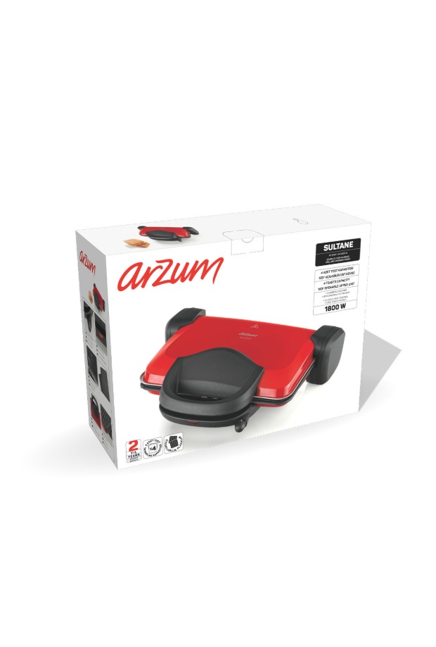 Arzum Sultane Tost Makinesi AR2007 Izgara Granit 1800 Watt Kırmızı  görsel 7