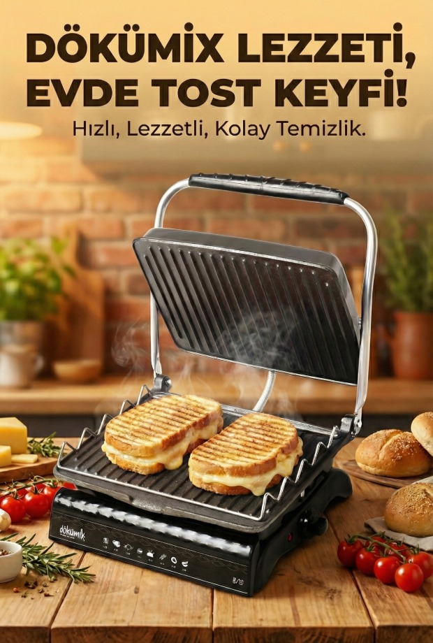 Dökümix Ultra Plus Organik Demir Döküm Izgara& Tost Makinası Siyah Izgara Aparatlı,fırçalı,yağdanlık