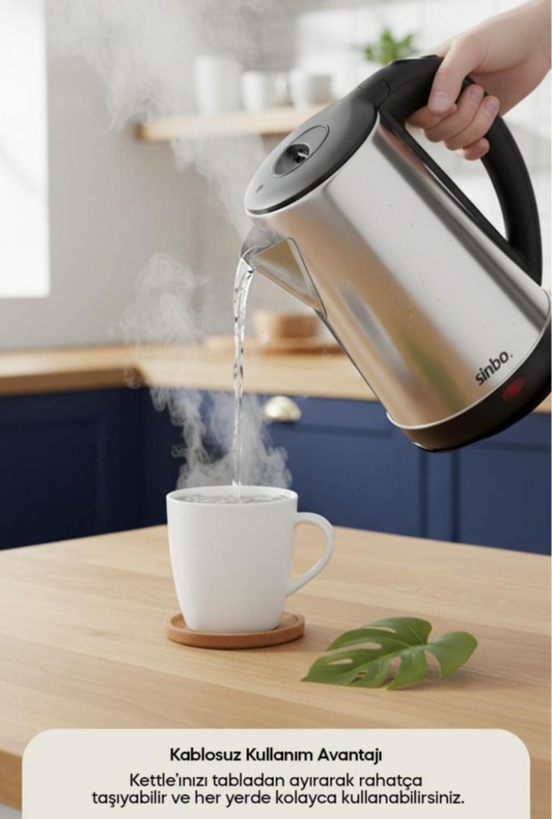Sinbo SK-8026 1500 W 1.8 Lt Çelik Kettle Su Isıtıcı 360 Derece görsel 3