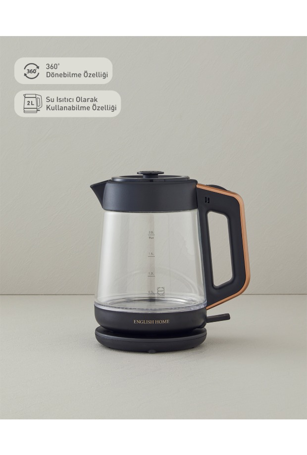 English Home CMK 6001 Cam Çay Makinesi ve Kettle Siyah-Bakır görsel 4