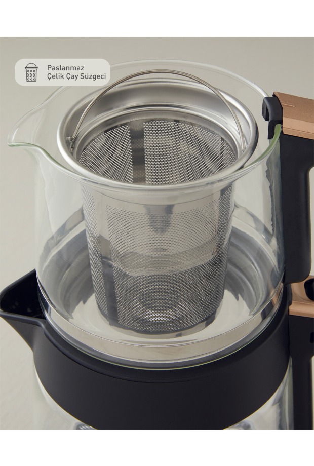 English Home CMK 6001 Cam Çay Makinesi ve Kettle Siyah-Bakır görsel 7