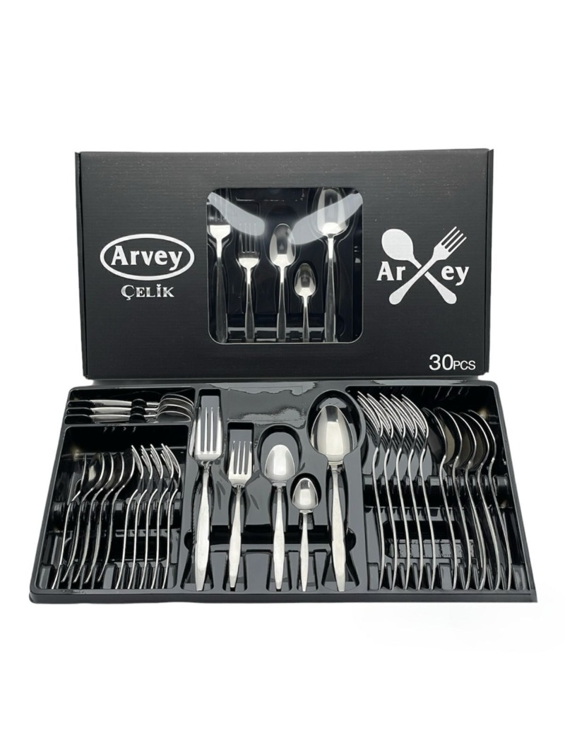 ARVEY 30 Parça 6 Kişilik Çatal Kaşık Takımı Sivri Model (kutulu)