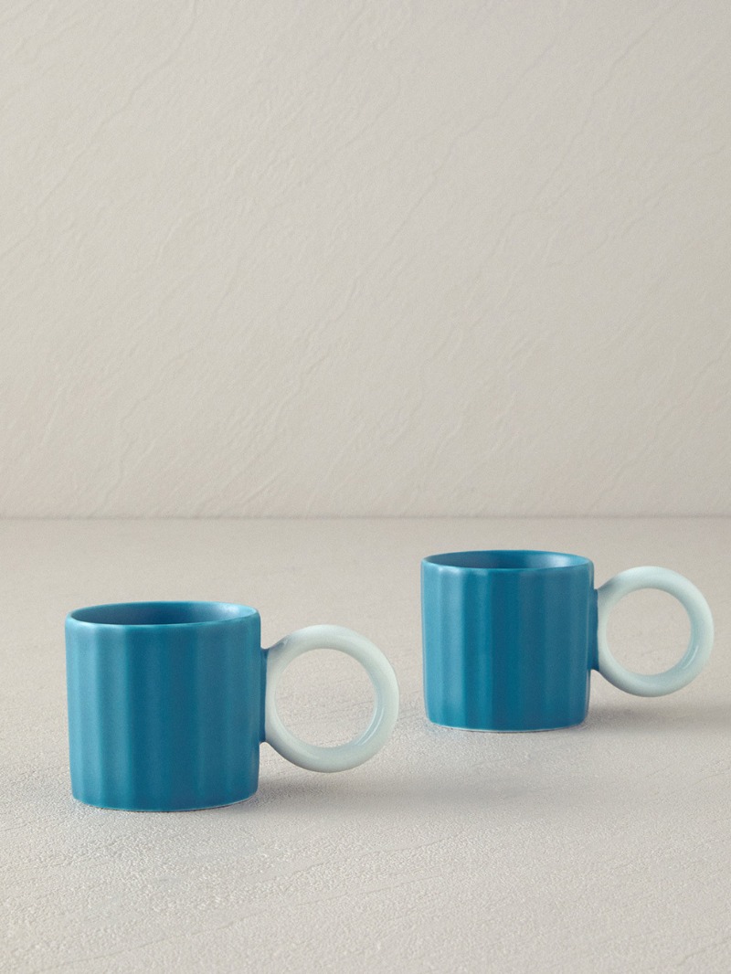 English Home Angled New Bone China 2 Parça 2 Kişilik Kahve Fincan Takımı 90 ml Turkuaz