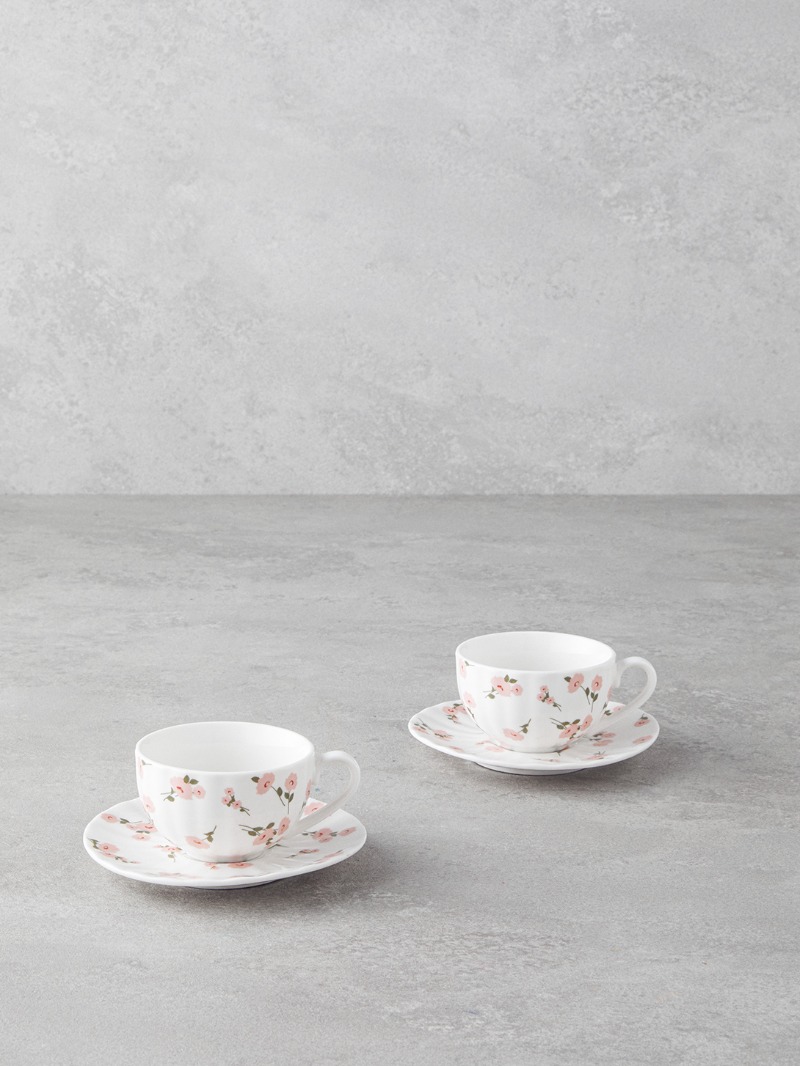English Home Cordelia New Bone China 4 Parça 2 Kişilik Kahve Fincan Takımı 90 ml Beyaz - Pembe