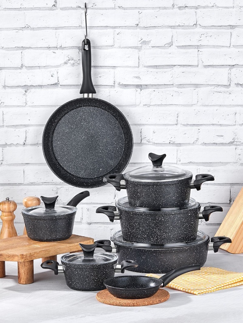 Taç MasterCook Family 12 Prç Granit Tencere Seti Siyah