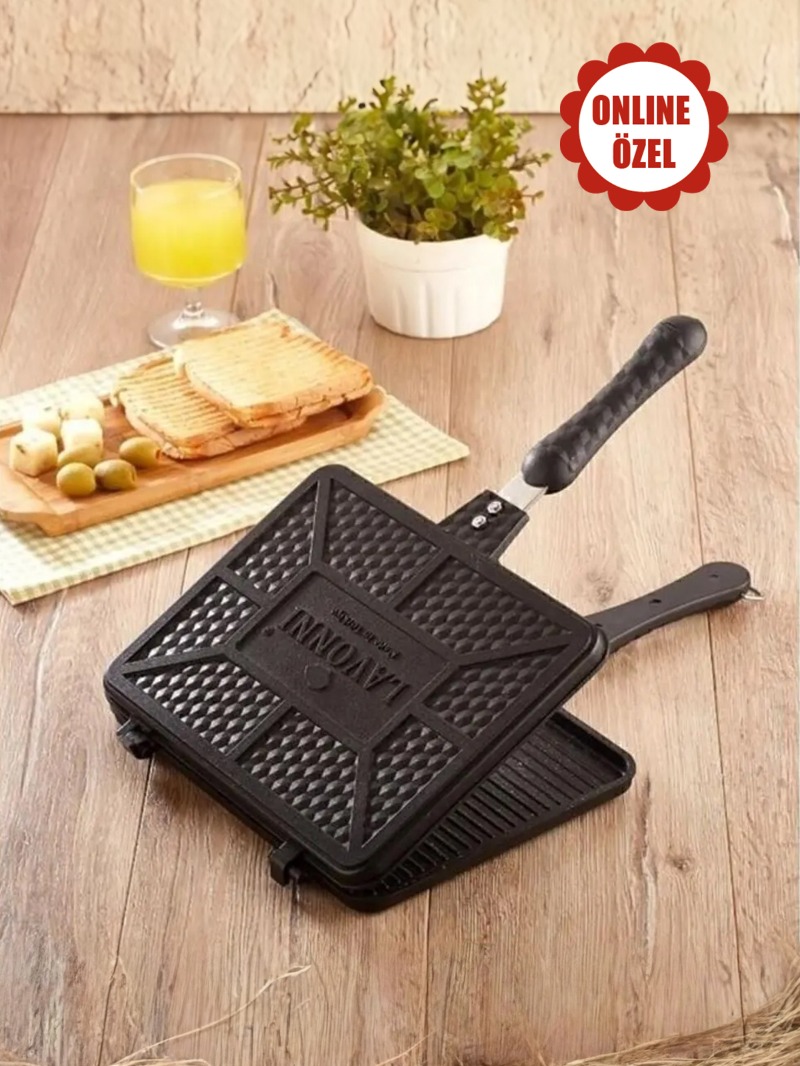 lavonni Tostmatik Döküm Ocak Üstü El Tost Makinesi 26x20 Cm Maxi Boy Yapışmaz Granit Tost Tavası