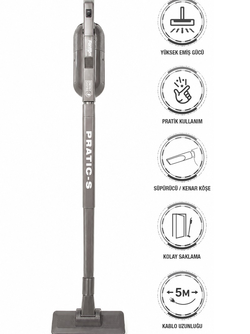 FANTOM Pratıc-S P1200 Toz Torbasız Dikey Süpürge Antrasit
