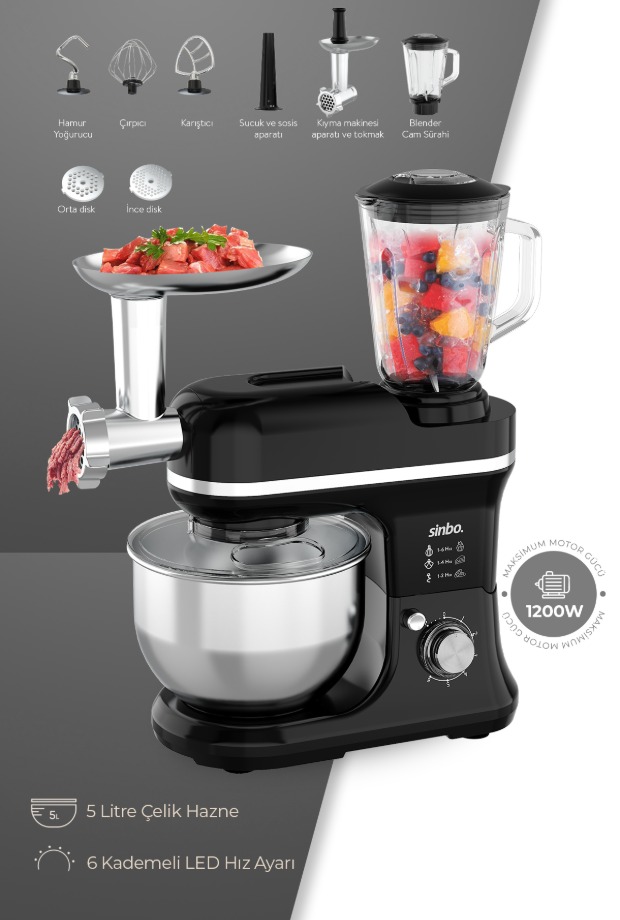 Sinbo SMX-2772 Çok Amaçlı Mutfak Şefi ( Hamur - Kıyma - Blender Makinesi)-