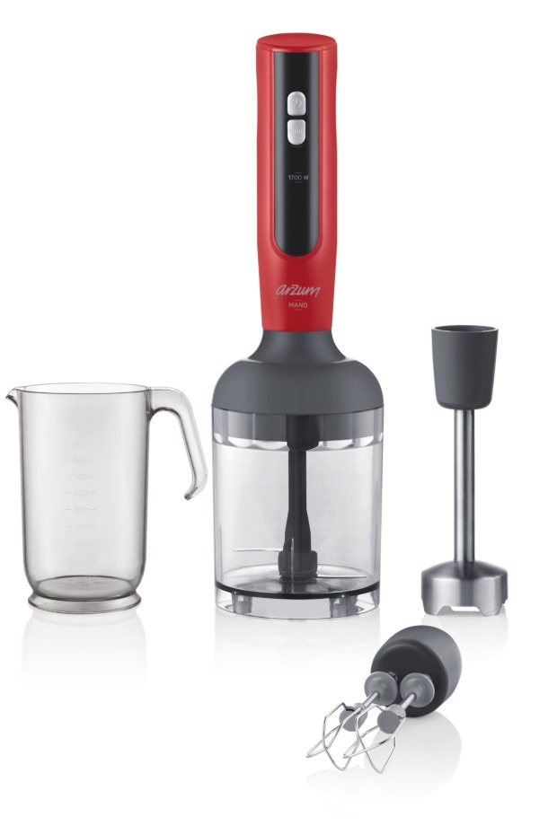 Arzum AR1092 Mano 1700W Turbo El Blender Seti Paslanmaz Çelik Bıçak, Doğrayıcı & Çırpıcı – Kırmızı