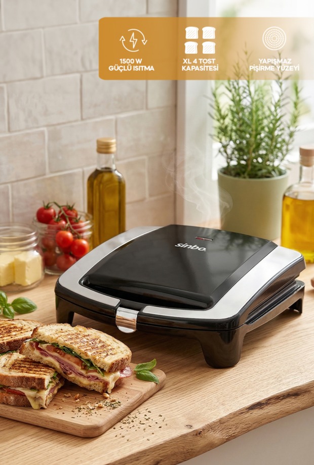 Sinbo SSM-2550 XL Tost Makinesi 4 Dilim Kapasiteli Yapışmaz Plaka