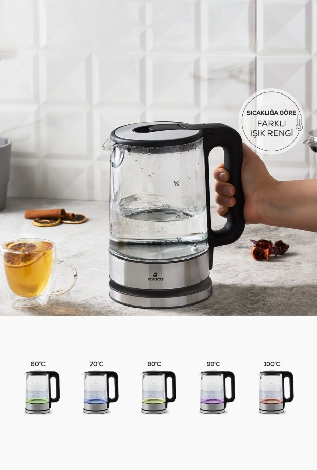 Karaca Sıcaklık Ayarlı Ve Led Işıklı 2205 Cam Su Isıtıcısı Kettle 2200w