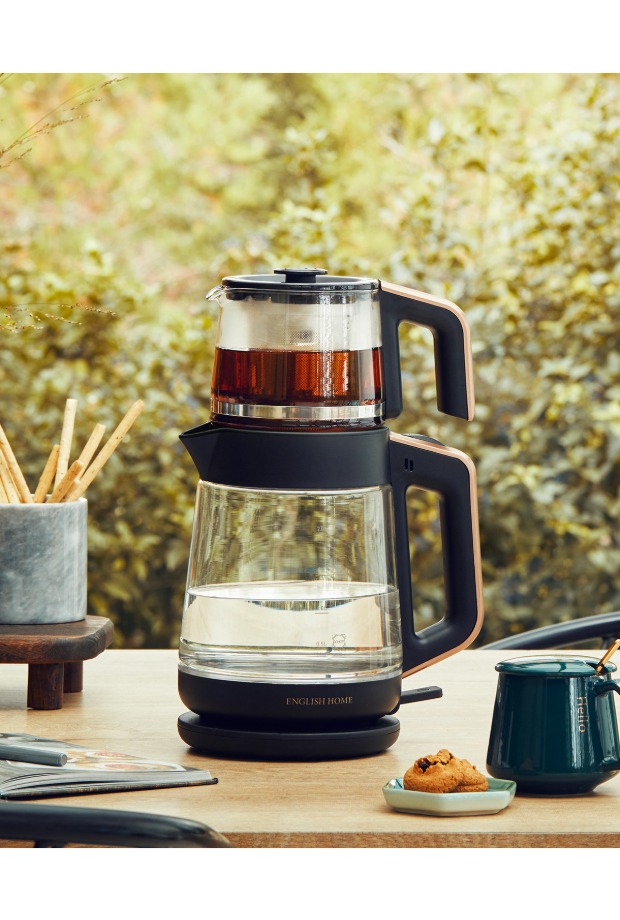 English Home CMK 6001 Cam Çay Makinesi ve Kettle Siyah-Bakır