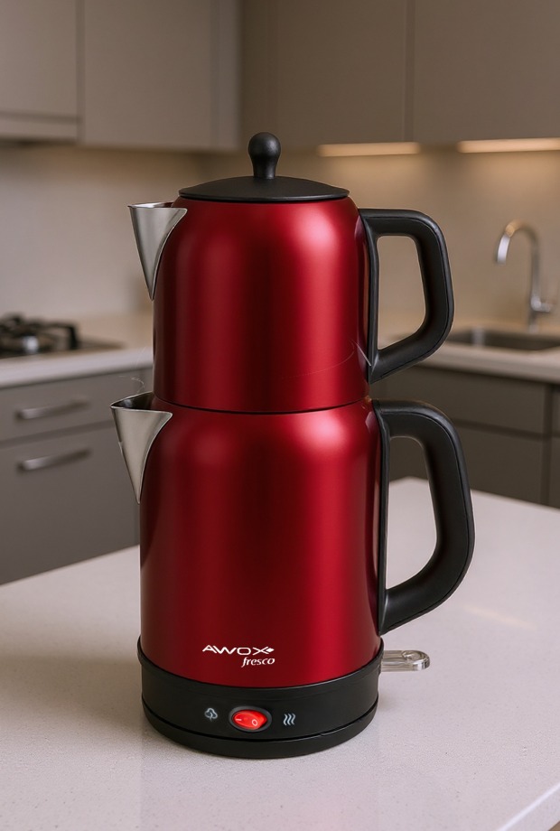 AWOX Fresco 2'si 1 Arada Paslanmaz Çelik Çay Makinesi & Su Isıtıcı Kettle KIRMIZI